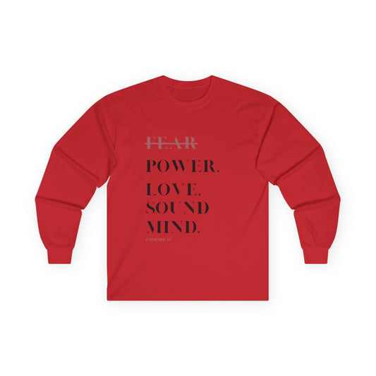 Inspiring Unisex Long Sleeve Tee - Power, Love, Sound Mind & Euphony Design
